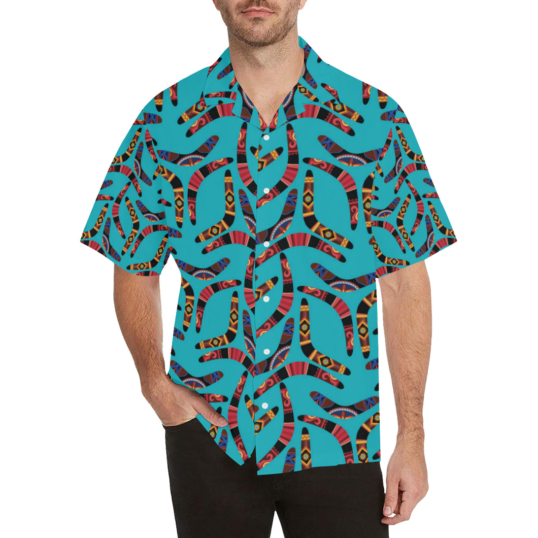 Boomerang Australian aboriginal ornament blue back Men's All Over Print Hawaiian Shirt