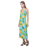 banana leaves banana design pattern V-Neck Open Fork Long Dress