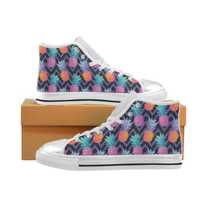 Pineapples pattern zigzag background Women's High Top Canvas Shoes White