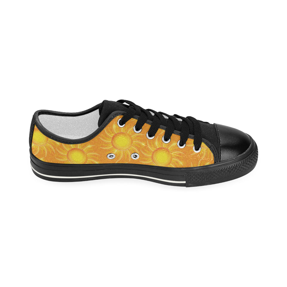 Sun orange background Women's Low Top Canvas Shoes Black