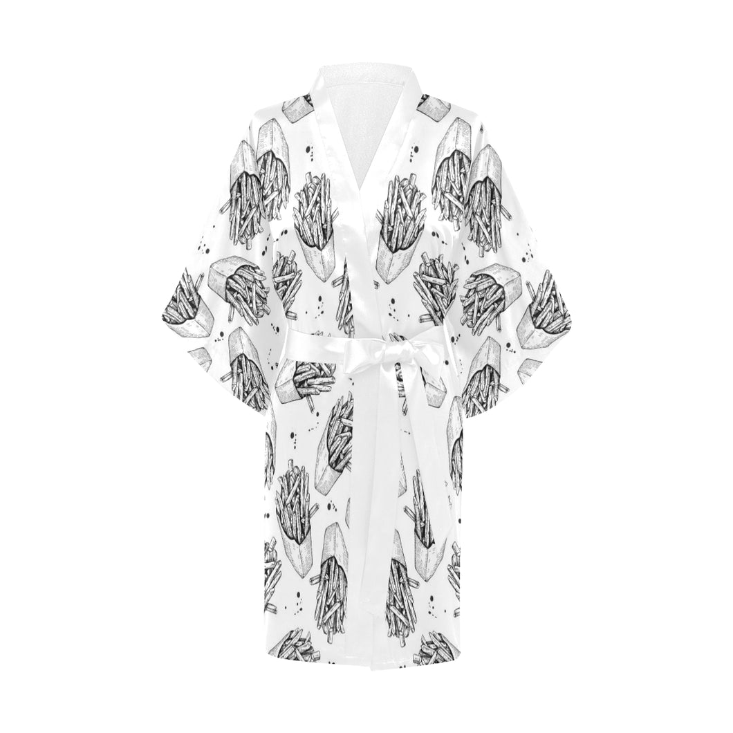 Hand drawn french fries pattern Women's Short Kimono Robe