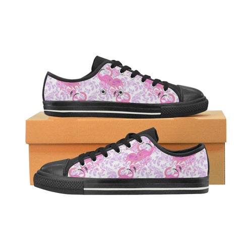 Pink flamingo flower pattern Kids' Boys' Girls' Low Top Canvas Shoes Black