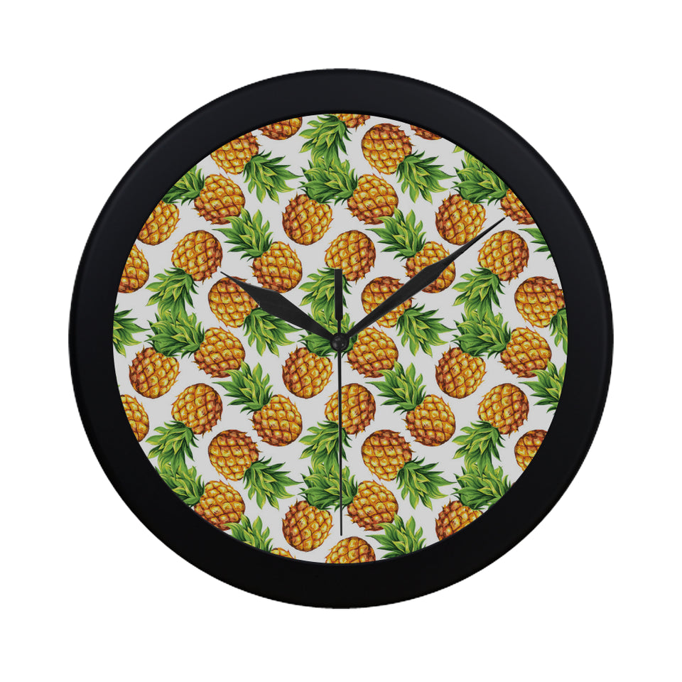 Pineapples design pattern Elegant Black Wall Clock