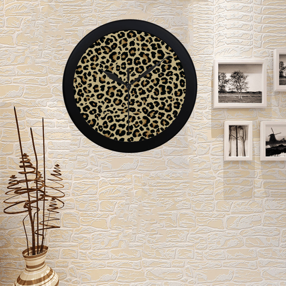 Leopard print design pattern Elegant Black Wall Clock