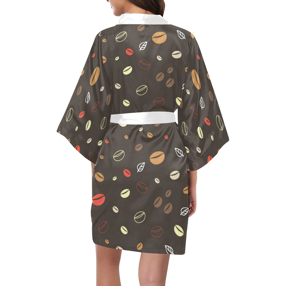 Coffee bean leave pattern Women's Short Kimono Robe