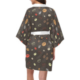 Coffee bean leave pattern Women's Short Kimono Robe