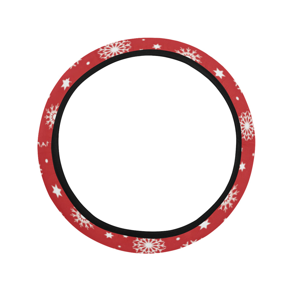 Snowflake pattern red background Car Steering Wheel Cover