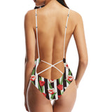 red and white tulips pattern Women's One-Piece Swimsuit