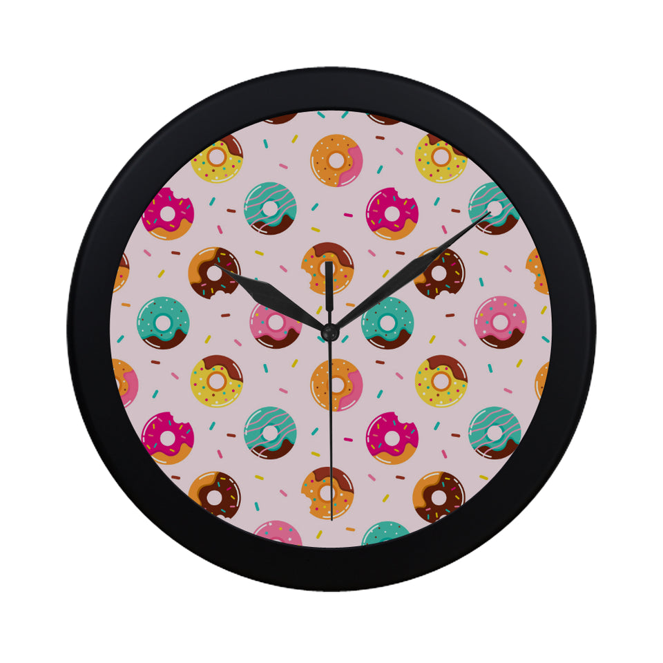 Donut pattern glaze pink background Elegant Black Wall Clock
