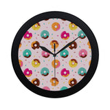 Donut pattern glaze pink background Elegant Black Wall Clock
