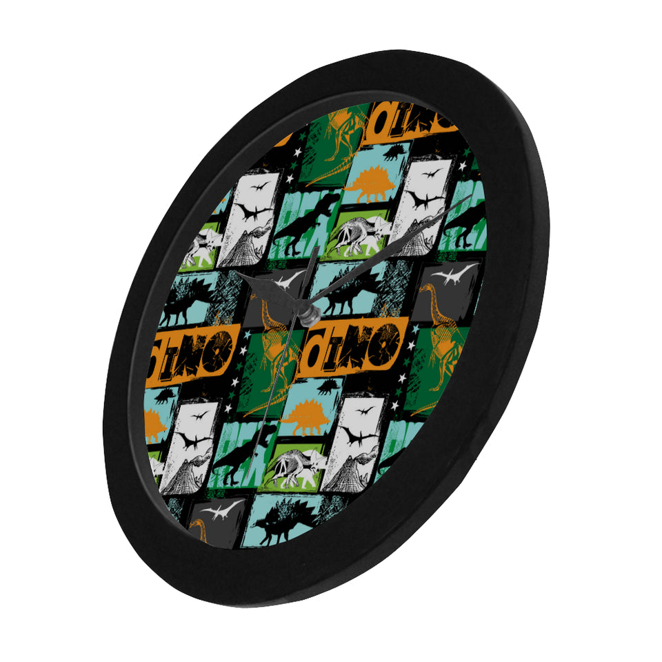 dinosaurs print pattern Elegant Black Wall Clock