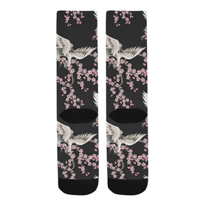 Japanese crane pink sakura pattern Crew Socks
