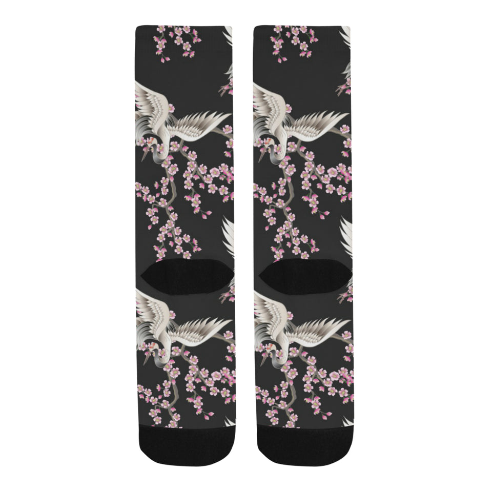 Japanese crane pink sakura pattern Crew Socks