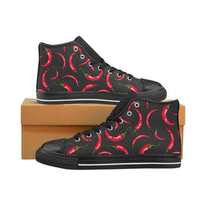 Chili peppers pattern black background Women's High Top Canvas Shoes Black