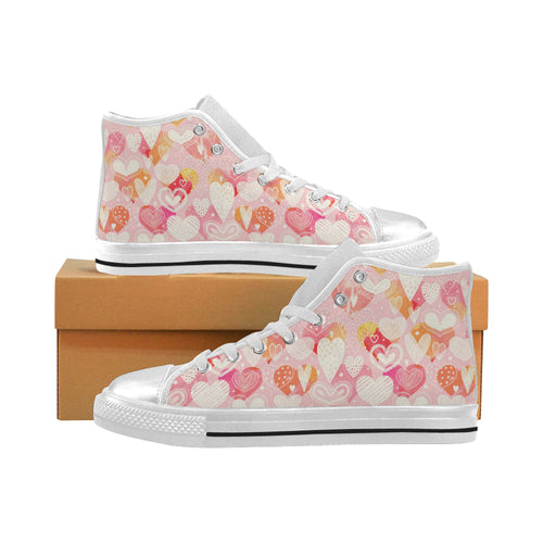Hand drawn heart design pattern Women's High Top Canvas Shoes White