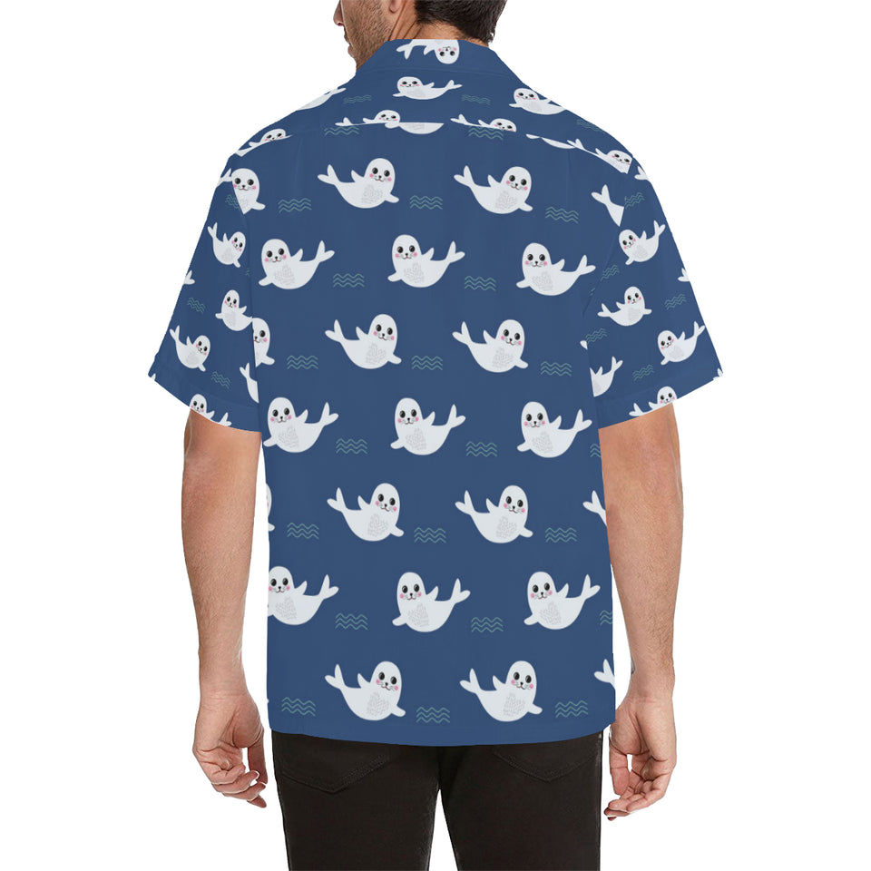 Cute white baby sea lion seal pattern Men's All Over Print Hawaiian Shirt