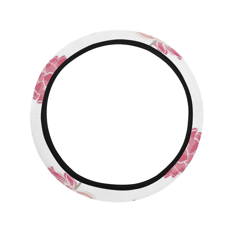 Pink lotus waterlily pattern Car Steering Wheel Cover