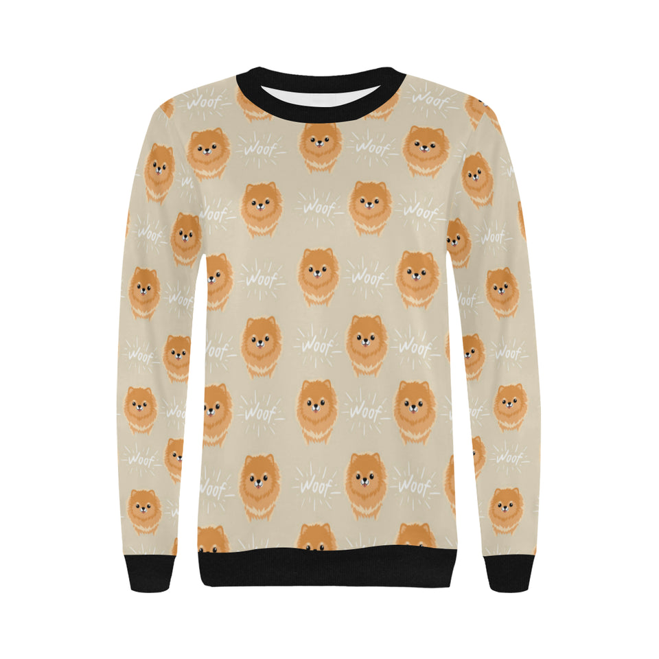 Cute brown pomeranian puppy on blue Women's Crew Neck Sweatshirt