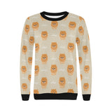 Cute brown pomeranian puppy on blue Women's Crew Neck Sweatshirt