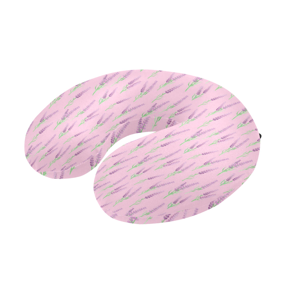 Lavender pattern pink background U-Shaped Travel Neck Pillow