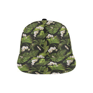 White orchid flower tropical leaves pattern blackg All Over Print Snapback Cap