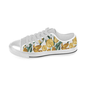 yellow tulips pattern Men's Low Top Shoes White