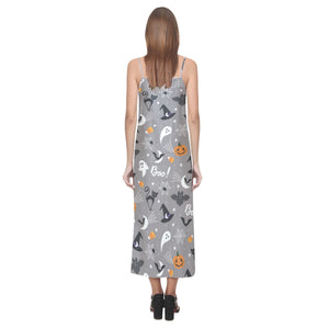 Halloween design pattern V-Neck Open Fork Long Dress