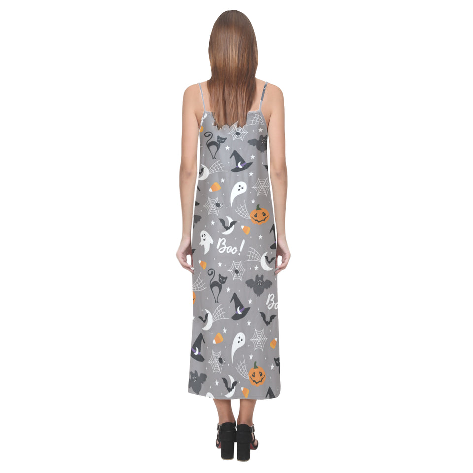 Halloween design pattern V-Neck Open Fork Long Dress