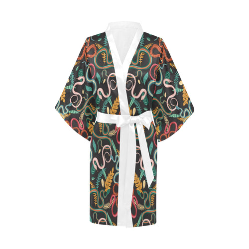 Colorful snake plant pattern Women's Short Kimono Robe