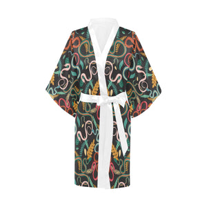 Colorful snake plant pattern Women's Short Kimono Robe