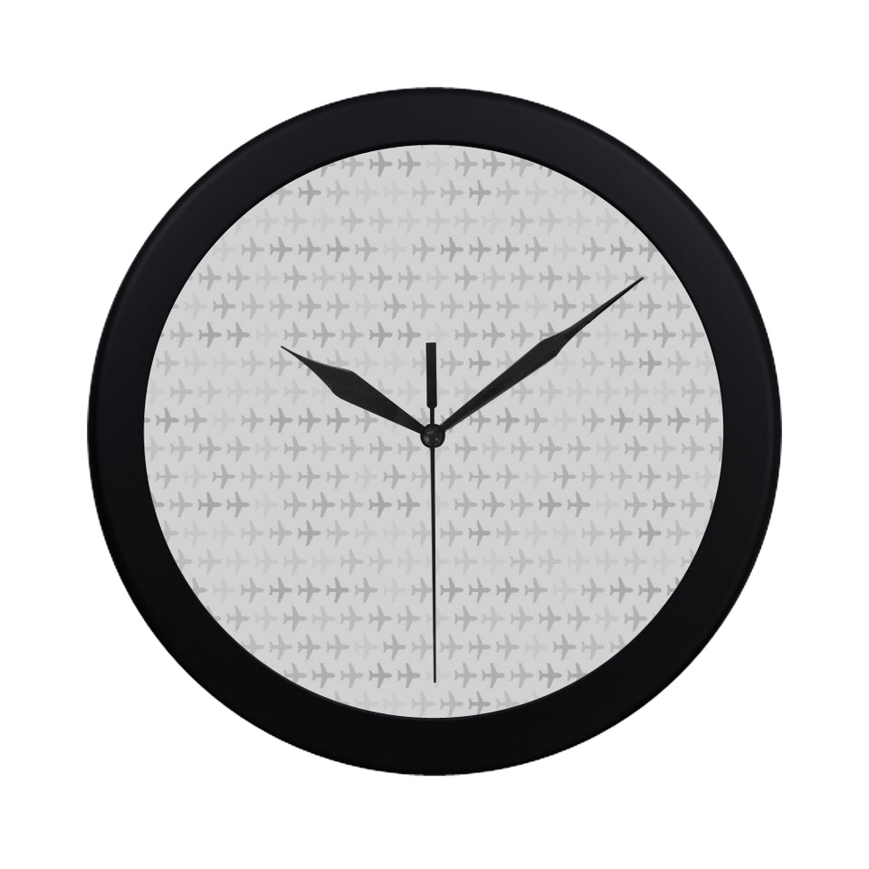 Airplane print pattern Elegant Black Wall Clock