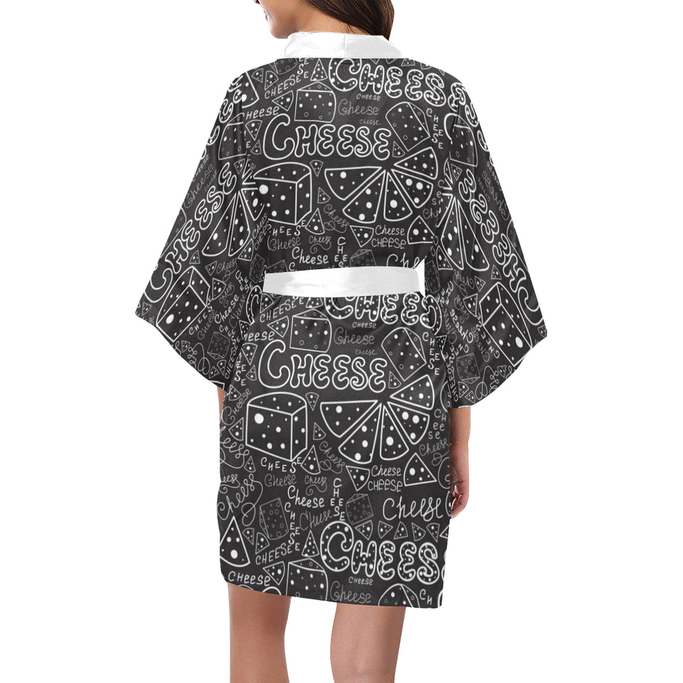 Handwritten cheese pattern Women's Short Kimono Robe