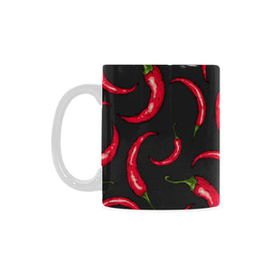 Chili peppers pattern black background Classical White Mug (Fulfilled In US)