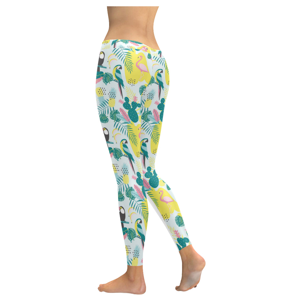 Cute parrot toucan flamingo cactus exotic leaves Women's Legging Fulfilled In US