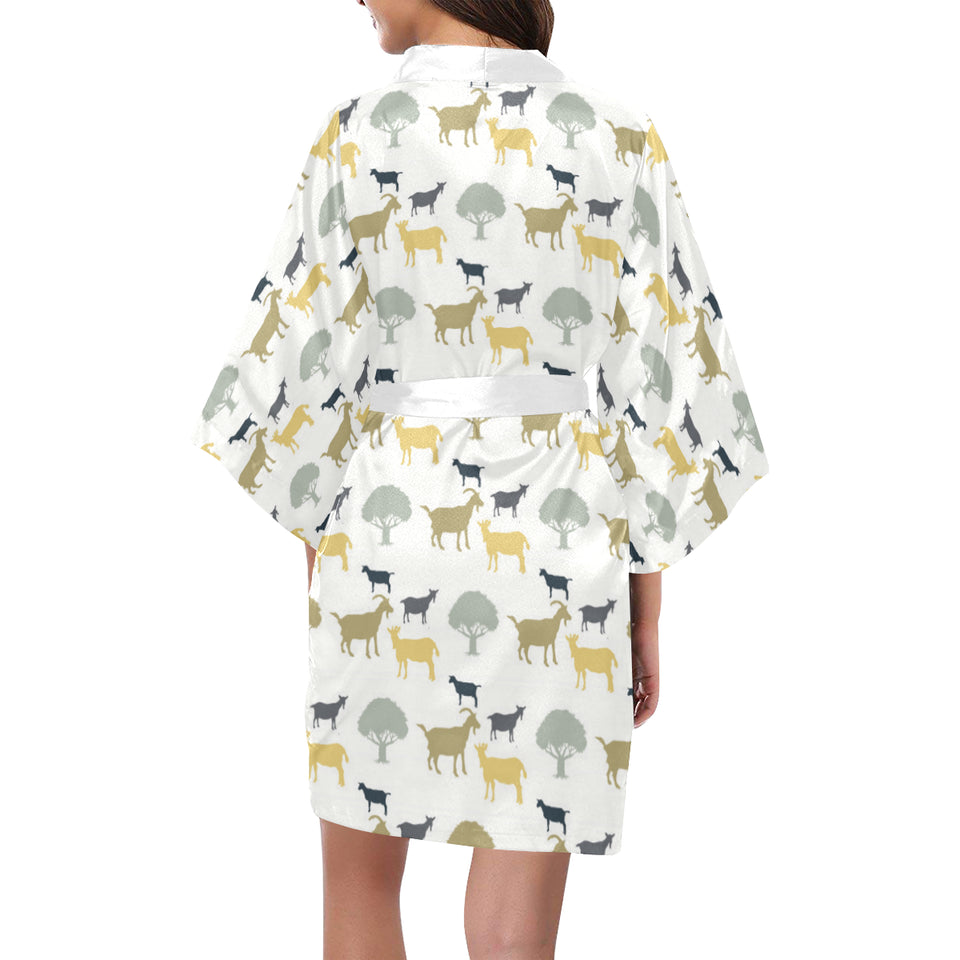 Silhouettes of goat and tree pattern Women's Short Kimono Robe