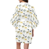 Silhouettes of goat and tree pattern Women's Short Kimono Robe