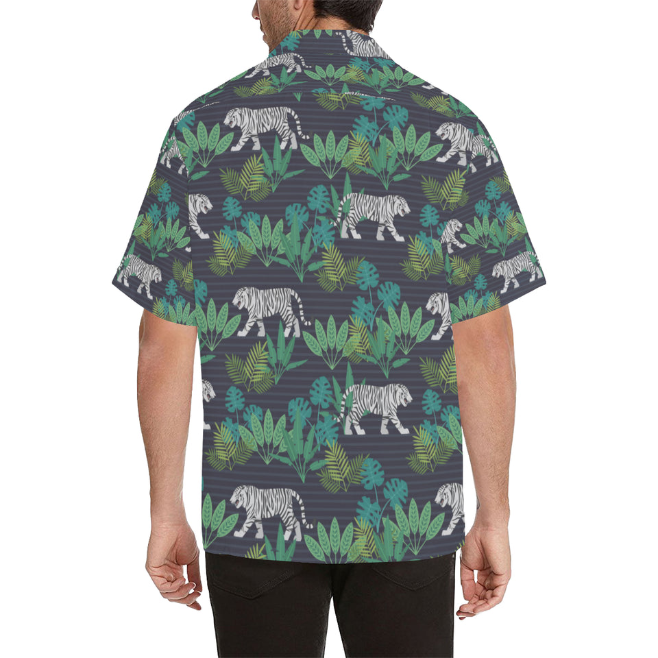 white bengal tigers tropical plant Men's All Over Print Hawaiian Shirt