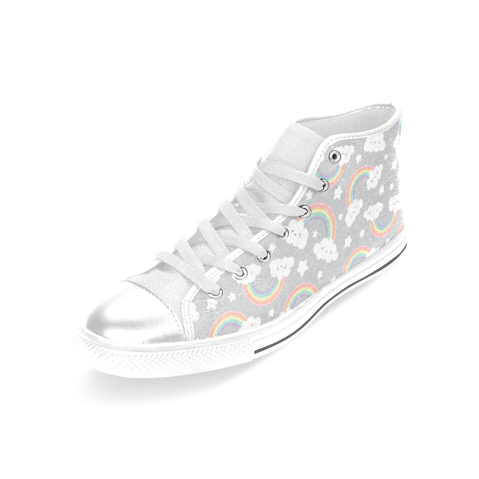 Cute rainbow clound star pattern Women's High Top Canvas Shoes White