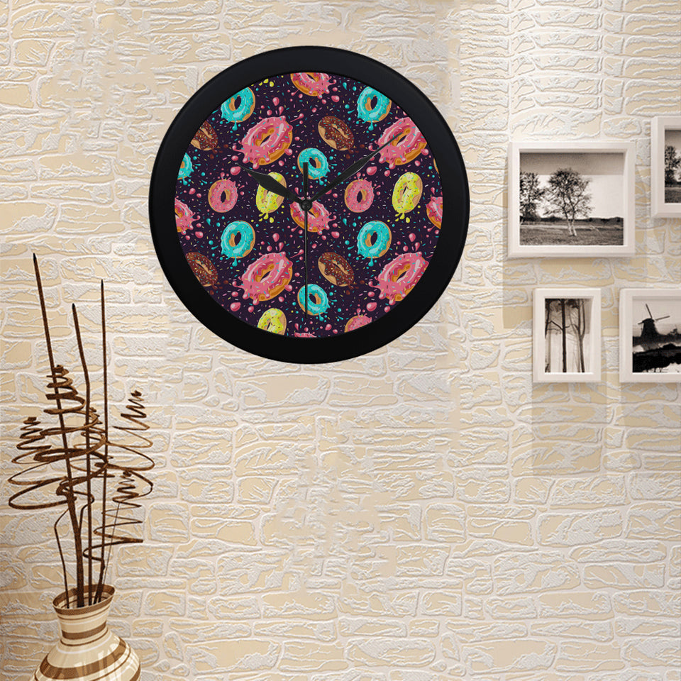 Colorful donut glaze pattern Elegant Black Wall Clock