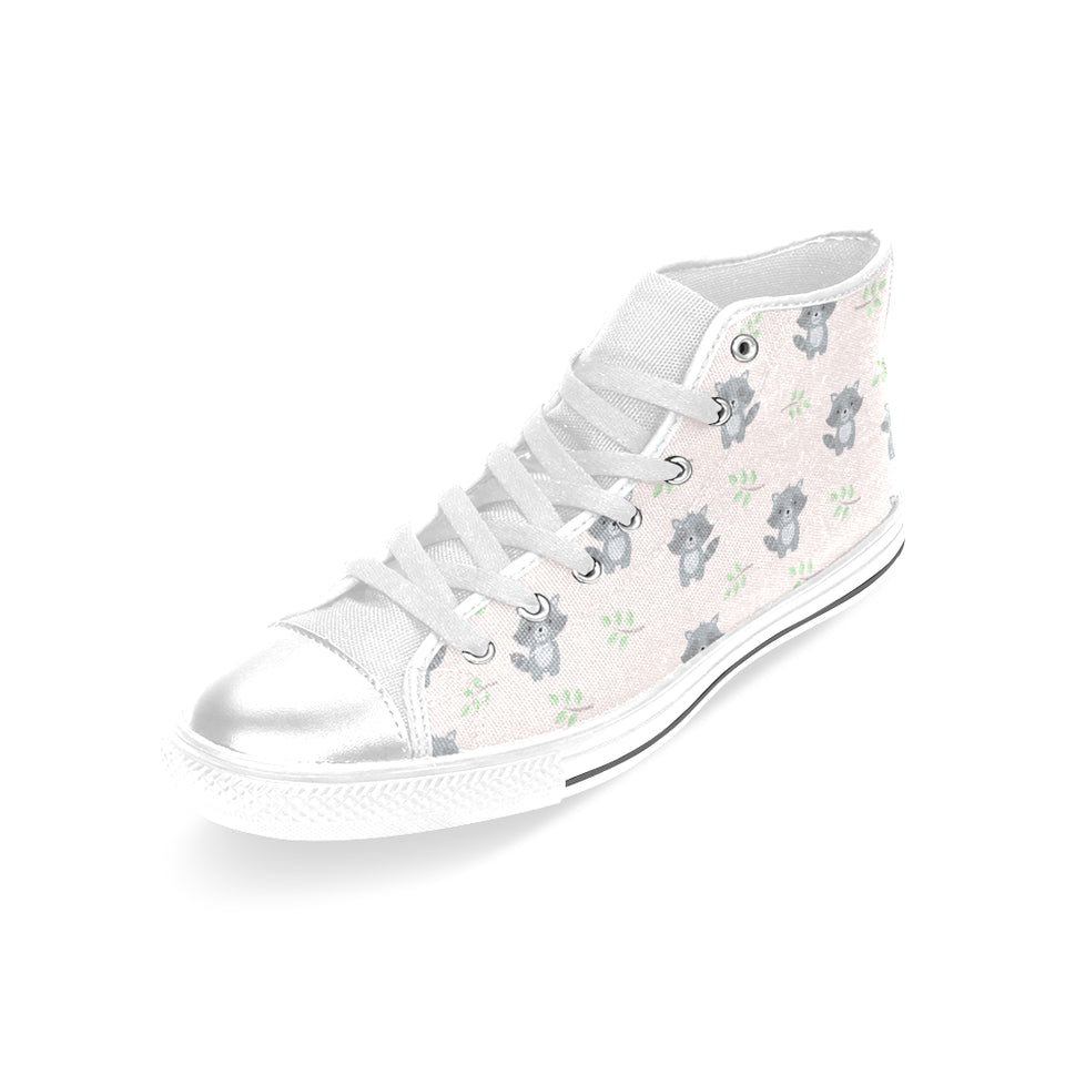 cute raccoons leaves pattern Women's High Top Canvas Shoes White