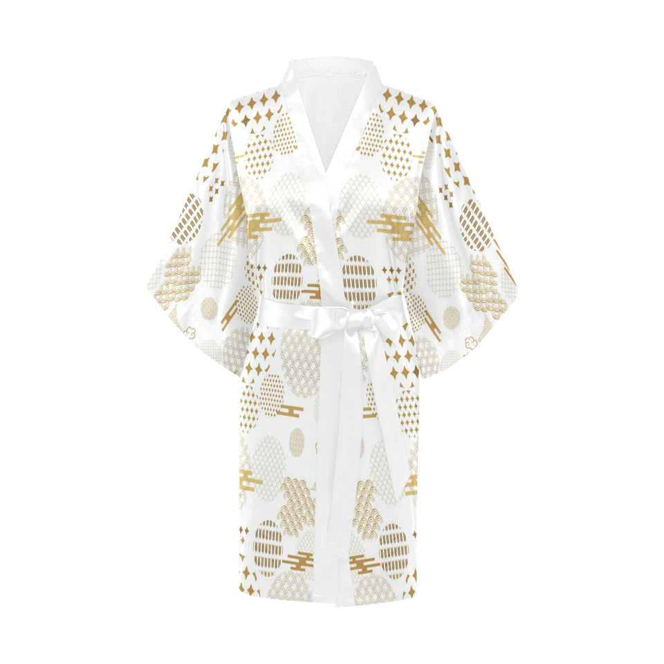 Beautiful gold japanese pattern Women's Short Kimono Robe