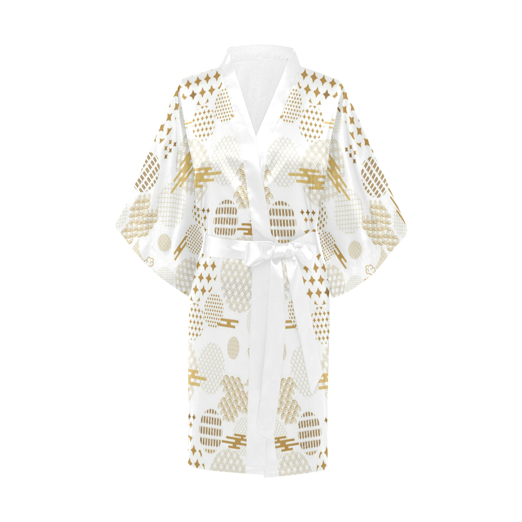 Beautiful gold japanese pattern Women's Short Kimono Robe