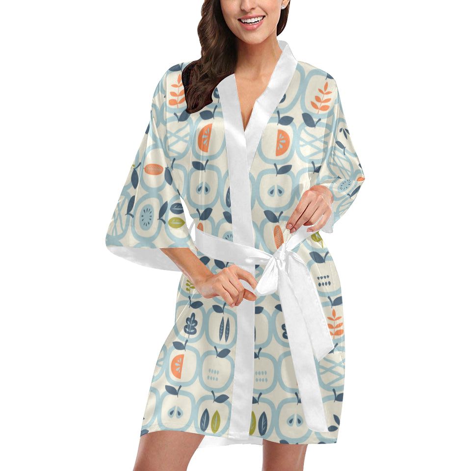 apples leaves pattern Women's Short Kimono Robe