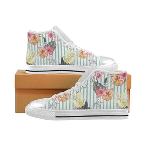 Colorful orchid flower pattern Women's High Top Canvas Shoes White