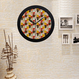 Colorful Maneki neko cat pattern Elegant Black Wall Clock