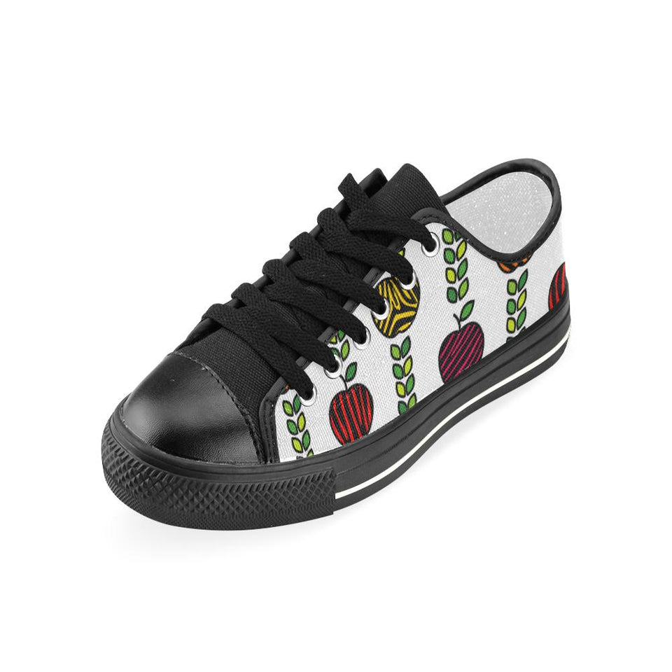 colorful apples leave zebra stripe Kids' Boys' Girls' Low Top Canvas Shoes Black