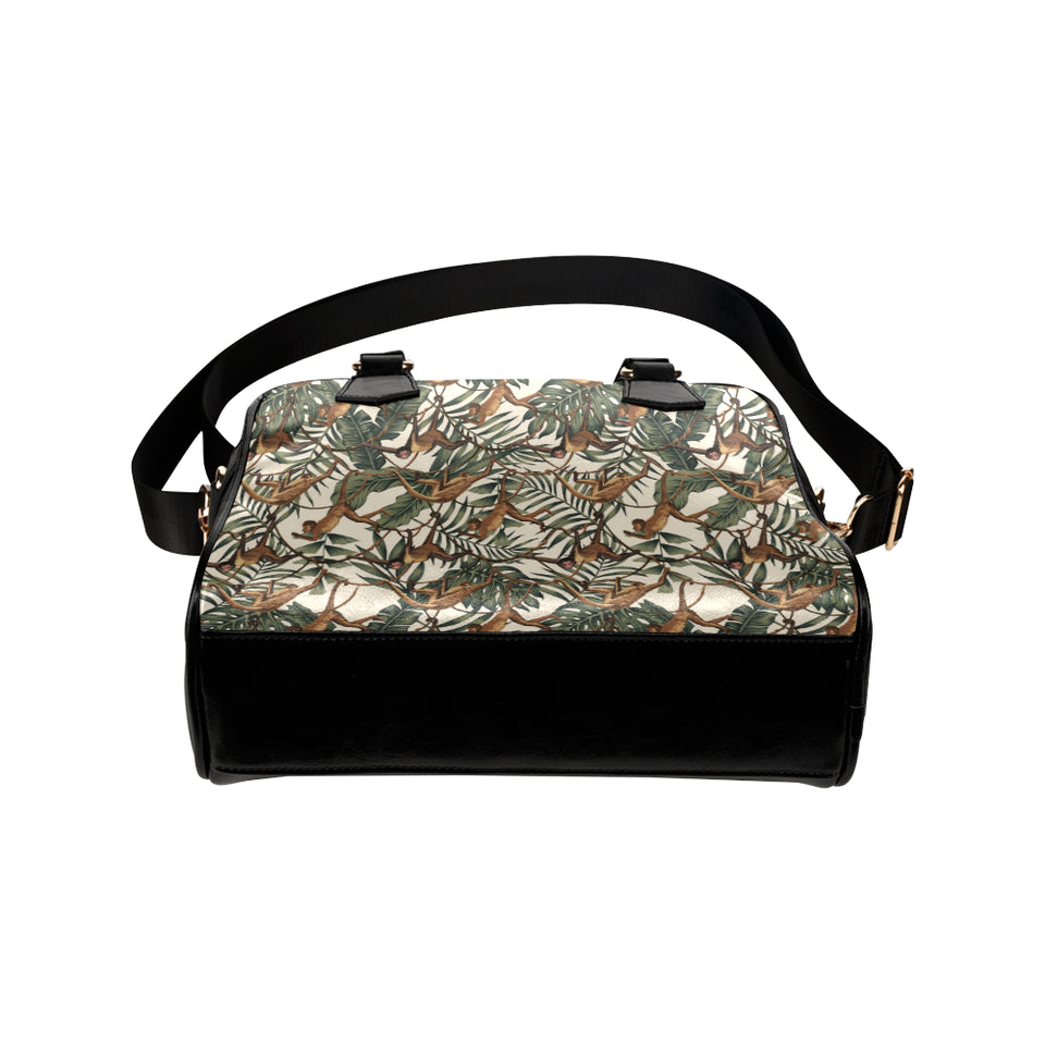 Monkey tropical leaves background Shoulder Handbag
