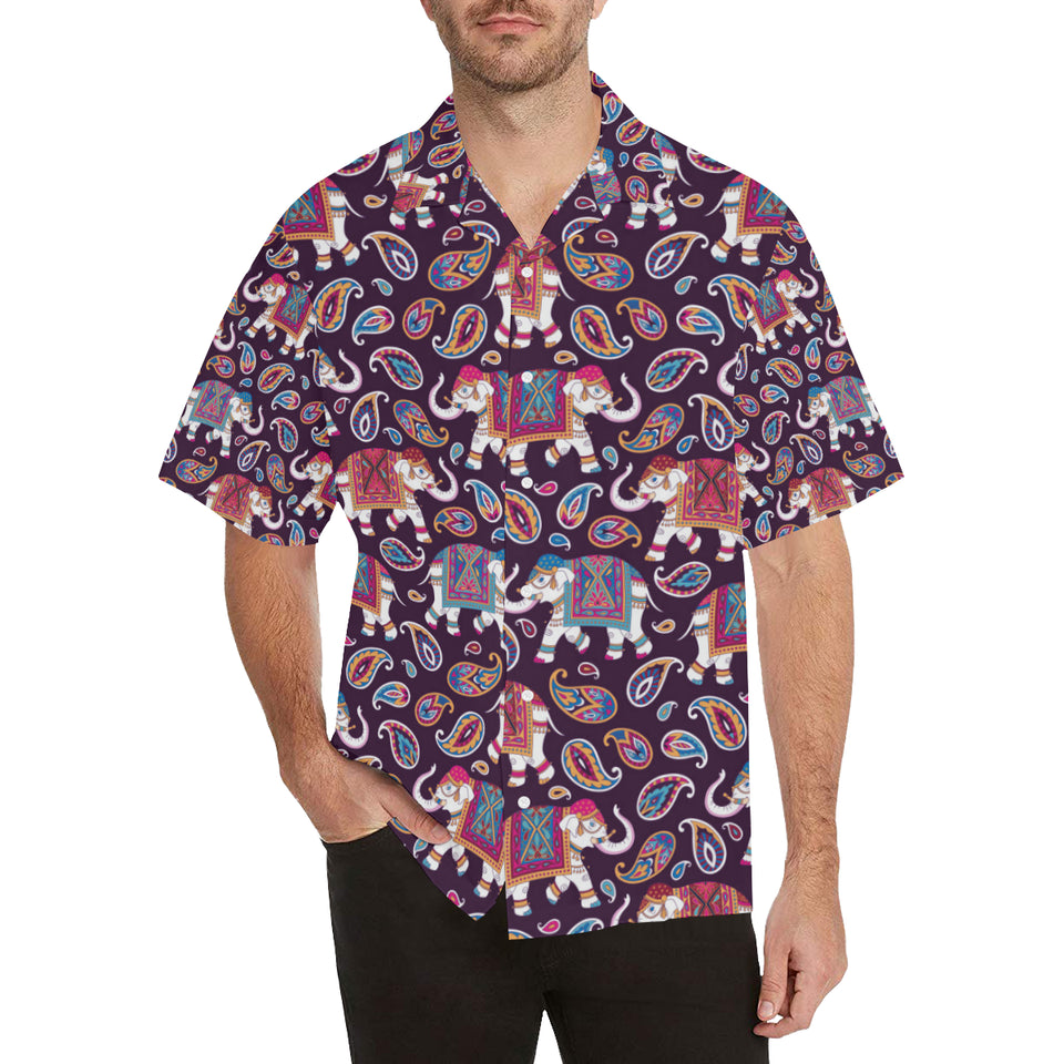Elephant indian style ornament pattern Men's All Over Print Hawaiian Shirt
