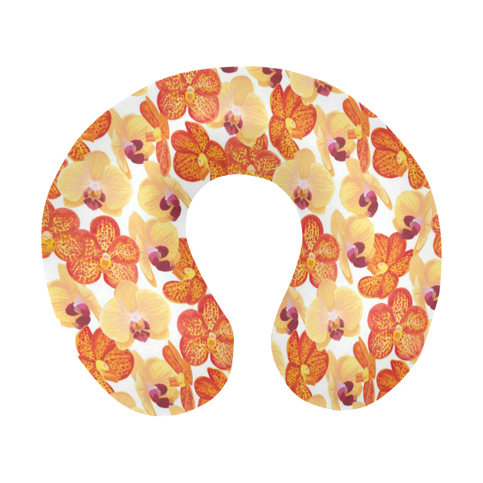 Orange yellow orchid flower pattern background U-Shaped Travel Neck Pillow