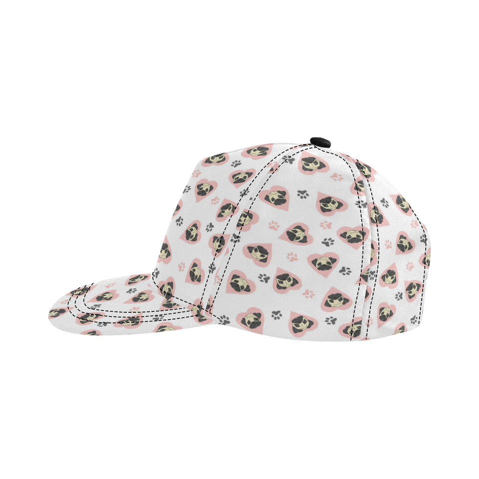 Cute pugs pink heart paw pattern All Over Print Snapback Cap